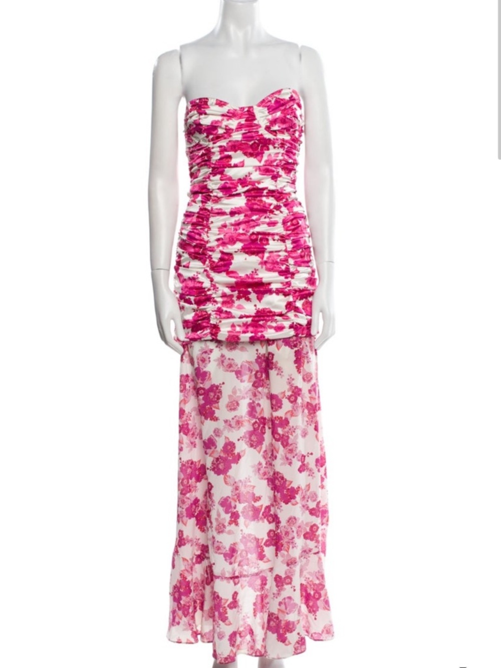 For Love & Lemons pink floral strapless dress + skirt